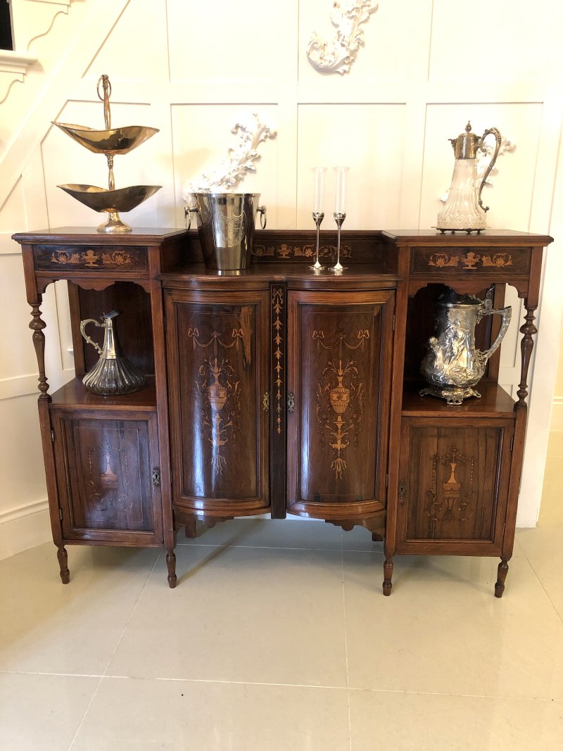 Antique Victorian Inlaid Rosewood Side Cabinet - Image 4